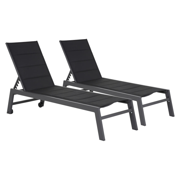 Lot de 2 bains de soleil BARBADOS en textilène noir - aluminium gris anthracite