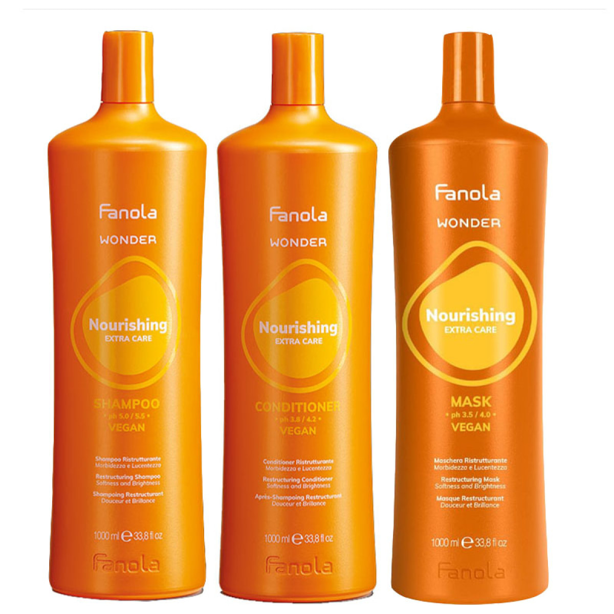 FANOLA Kit Wonder Nourishing Shampoo1000ml + Conditioner 1000ml + Mask 1000ml