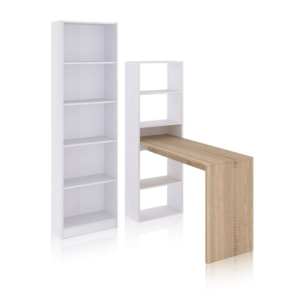 Pack escritorio y estantería Cosmic Plus Blanco Artik (Blanco Mate) - Roble Canadian