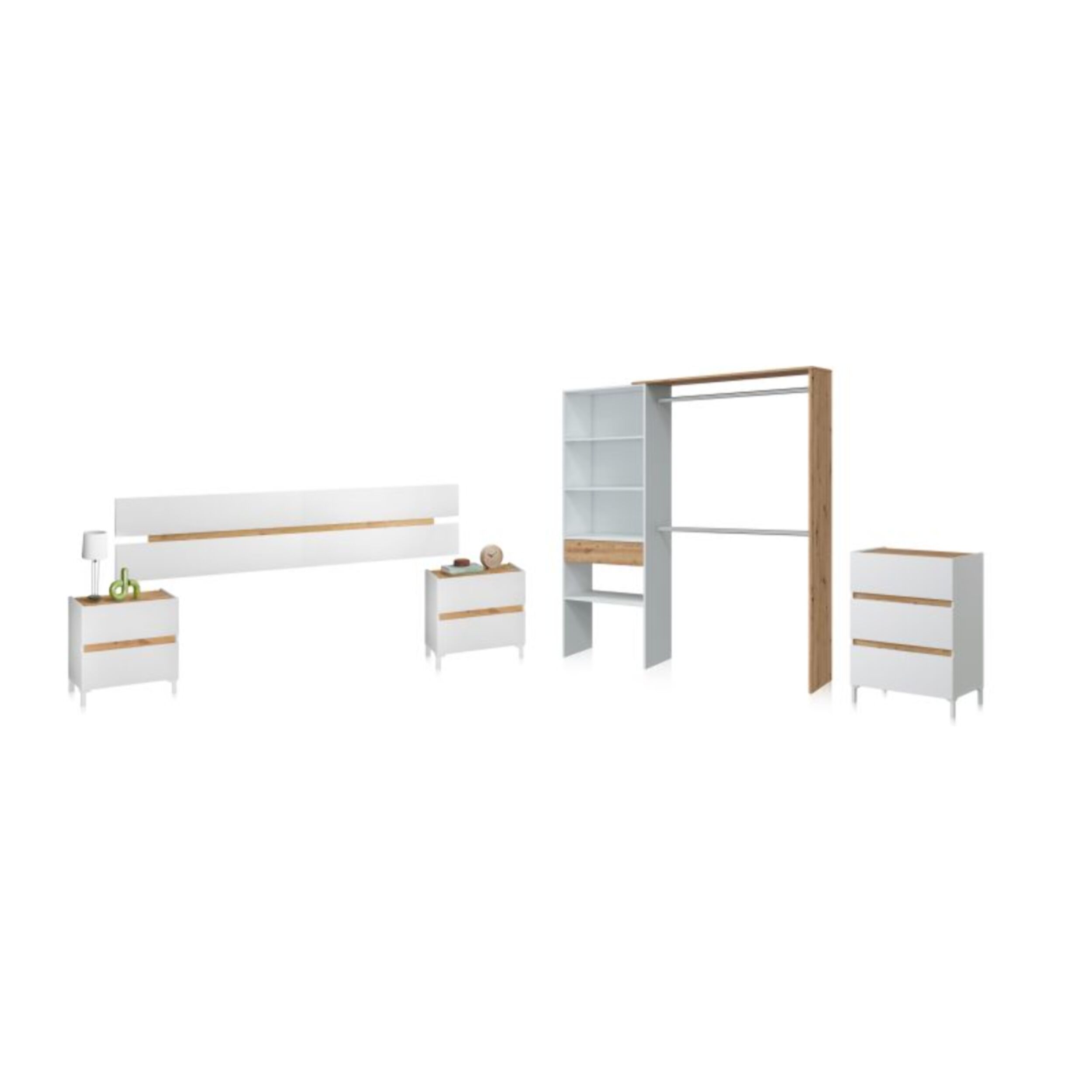 Dormitorio Ezra 3C Plus V2 Blanco Artik (Blanco Mate) - Roble Nodi