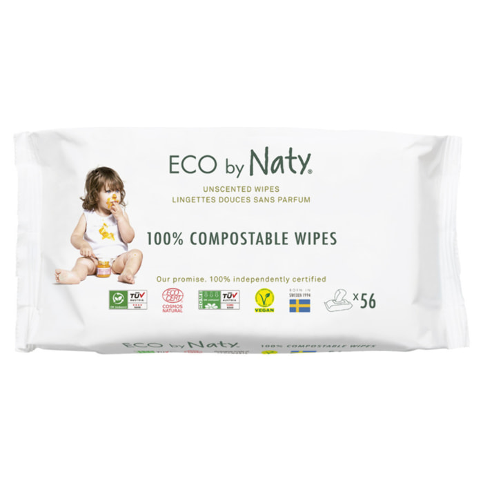 Pack de 12 - Naty - 56 Lingettes Bébé compostables