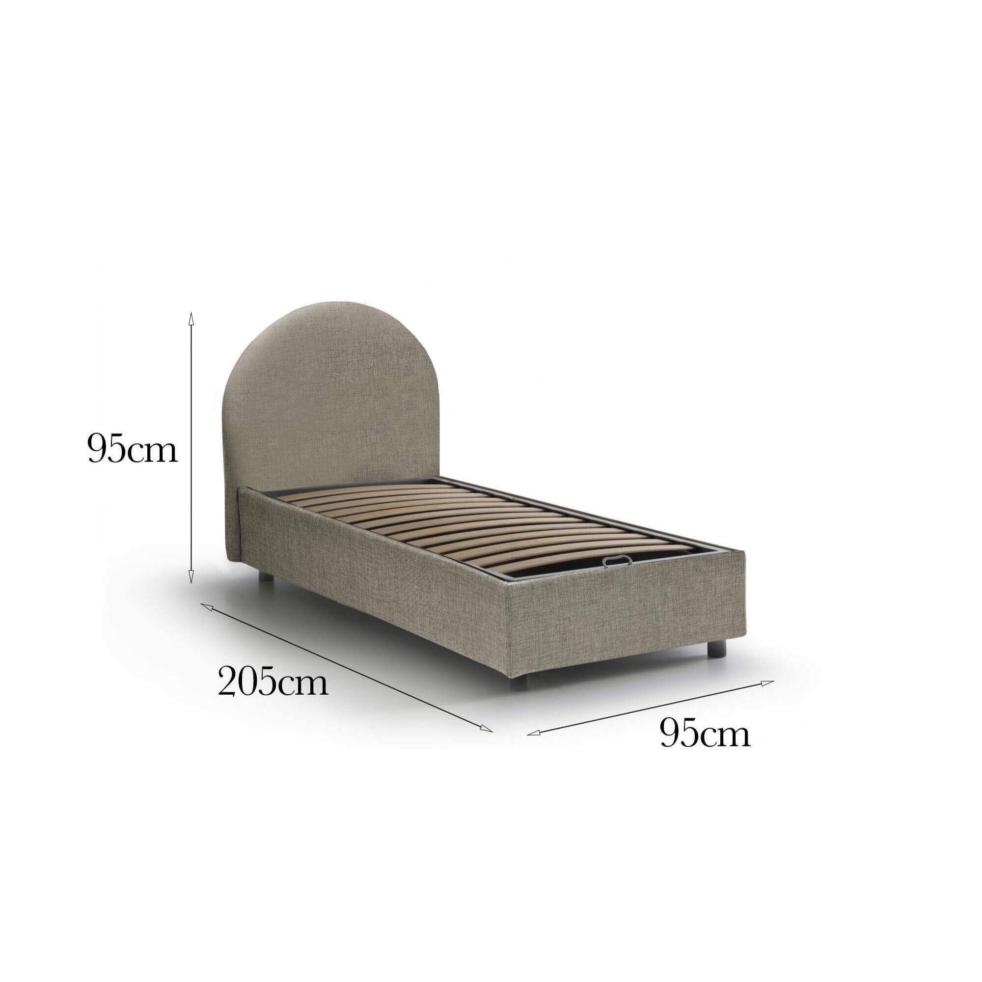 Letto singolo Egle, Letto contenitore con rivestimento in tessuto, 100% Made in Italy, Apertura frontale, con materasso Cm 80x190 incluso, Tortora