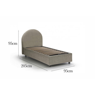 Letto singolo Egle, Letto contenitore con rivestimento in tessuto, 100% Made in Italy, Apertura frontale, con materasso Cm 80x190 incluso, Tortora