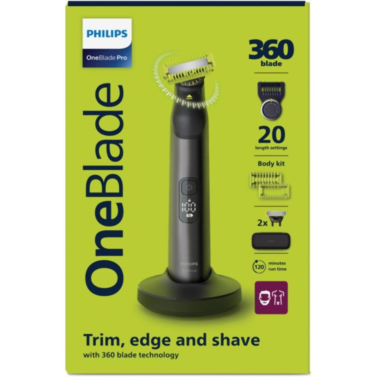 Tondeuse multi usages PHILIPS OneBlade QP6652/61, molette réglable, 20 hauteurs de coupe, précision 0,4 mm, autonomie 120 mn