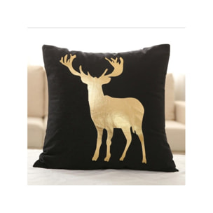 Coussin 45x45 velours noir motid doré cerf - BRAM