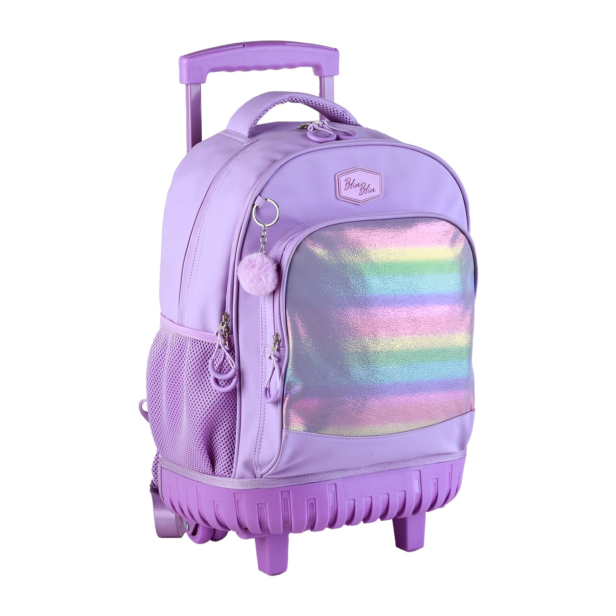 Trolley Fijo Compacto Doble Cuerpo Gran Capacidad Blin-Blin Arcoiris. CON ACCESORIO POM-POM.