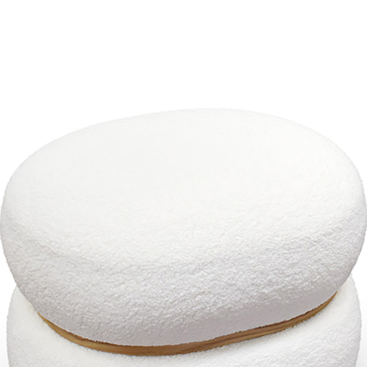 Pouf BOSTON ovale in tessuto effetto lana bianco e anello in legno