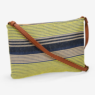 Bolso bandolera azul en rafia con cremallera