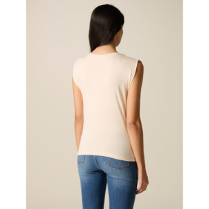 Oltre - T-shirt in cotone con perle - Beige