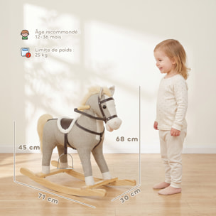 Bascule bébé - cheval à bascule effets sonores hennissement et galop selle étrier rênes gris