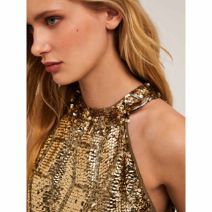 Motivi - Top halter con lentejuelas - Oro