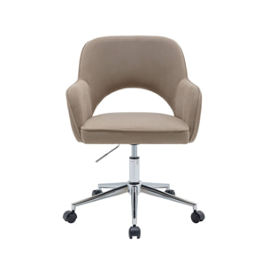 Chaise de bureau à roulettes velours côtelé taupe piétement chromé. L 60 x P 62 x H 89 / 99cm