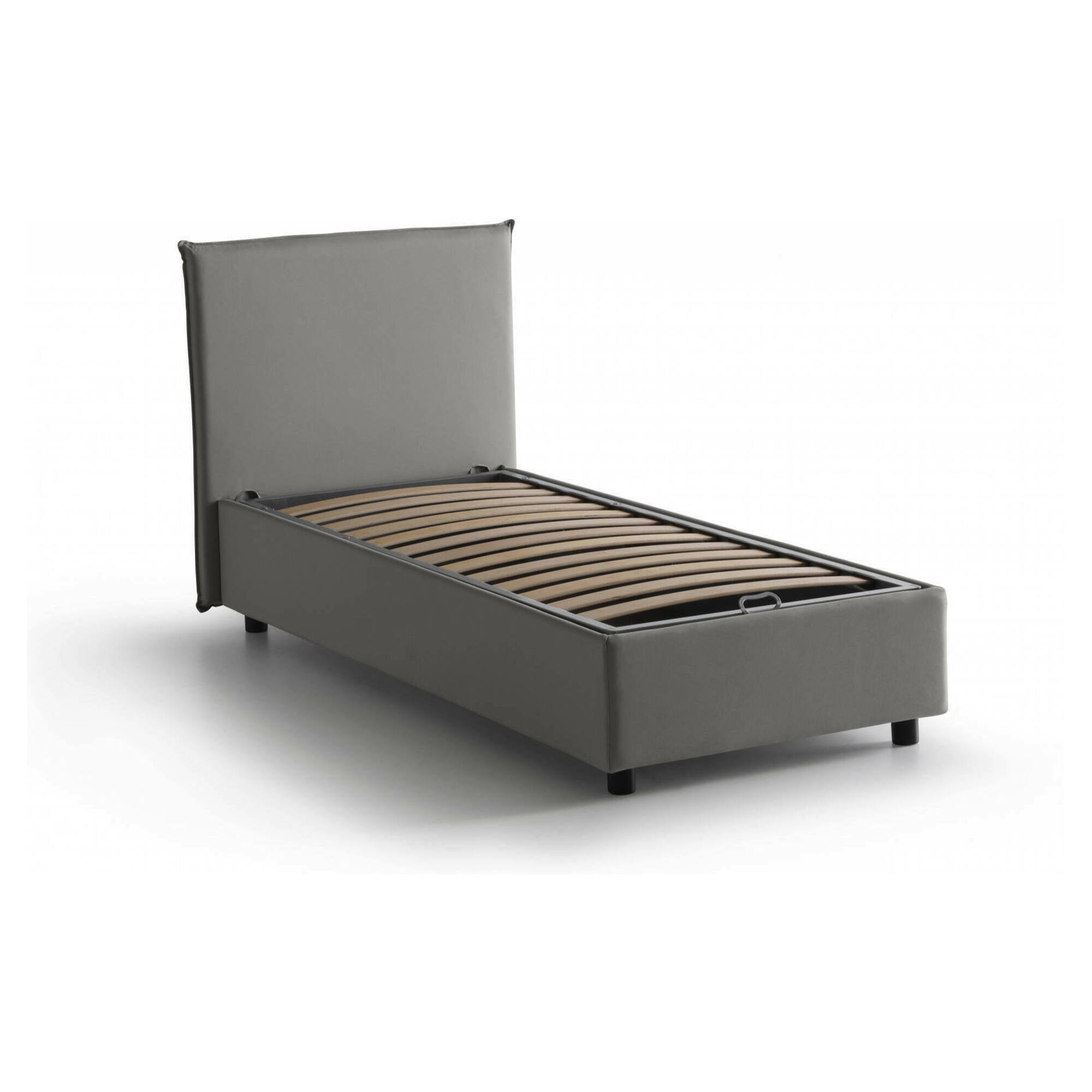Letto singolo Argentino, Letto contenitore con rivestimento in tessuto, 100% Made in Italy, Apertura frontale, adatto per materasso Cm 80x190, Grigio