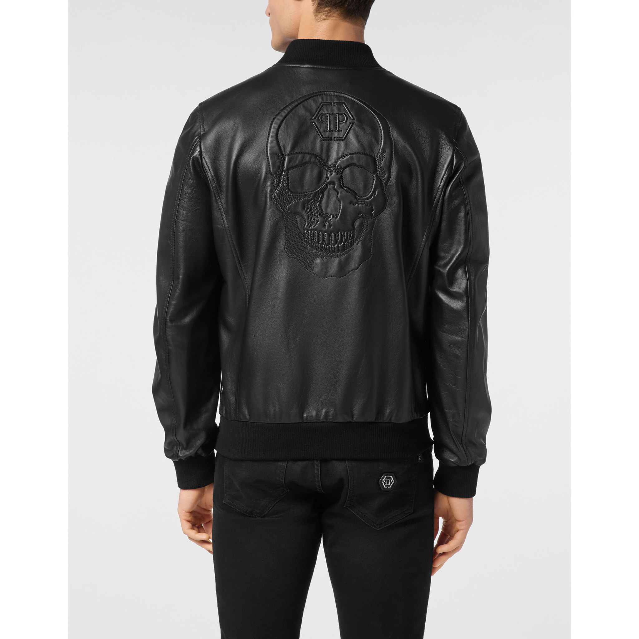PHILIPP PLEIN Bomber de cuero SKULL