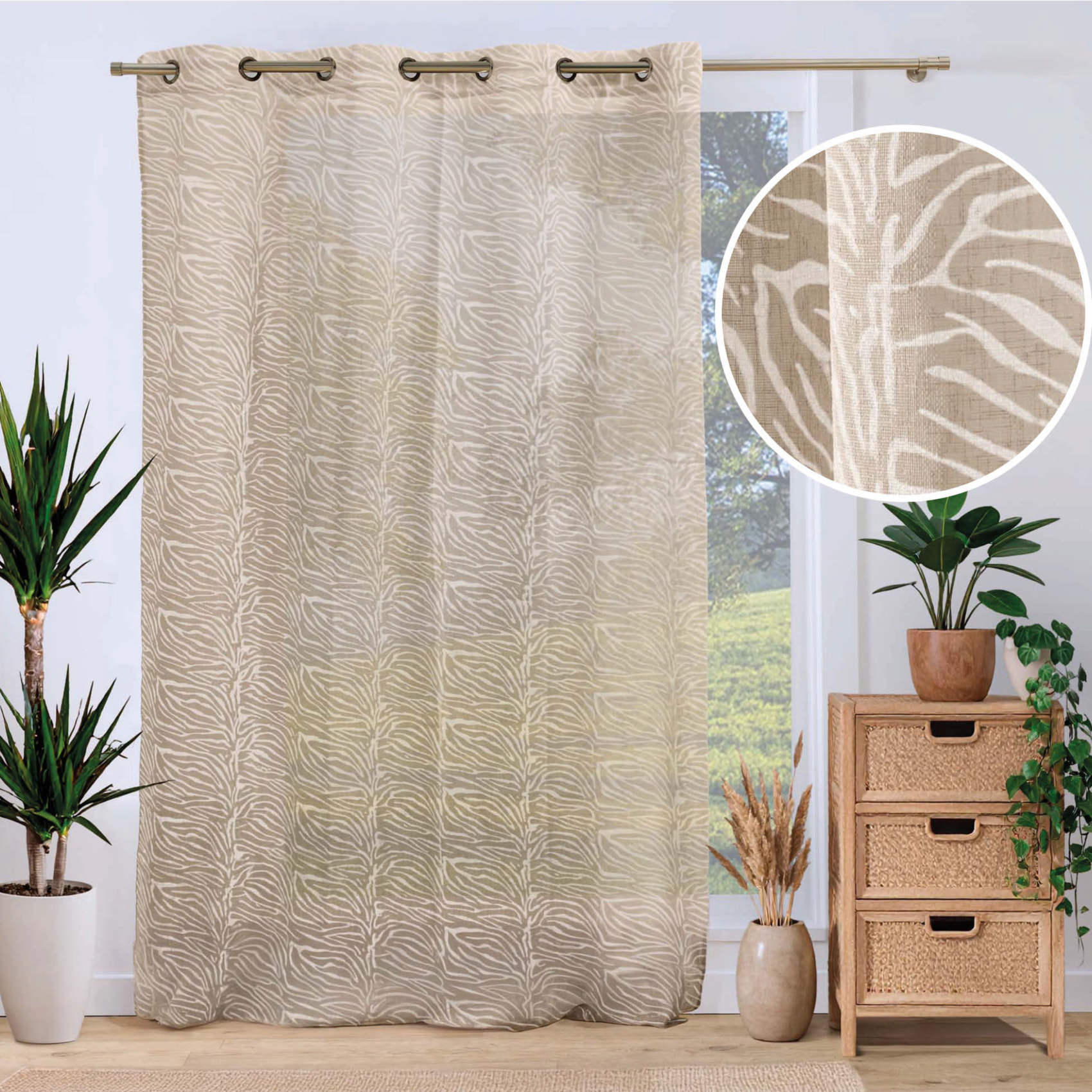 Voilage tamisant à œillets en voile tissé à motif zébré - Blanc