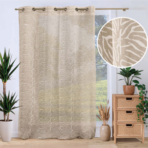 Voilage tamisant à œillets en voile tissé à motif zébré - Blanc