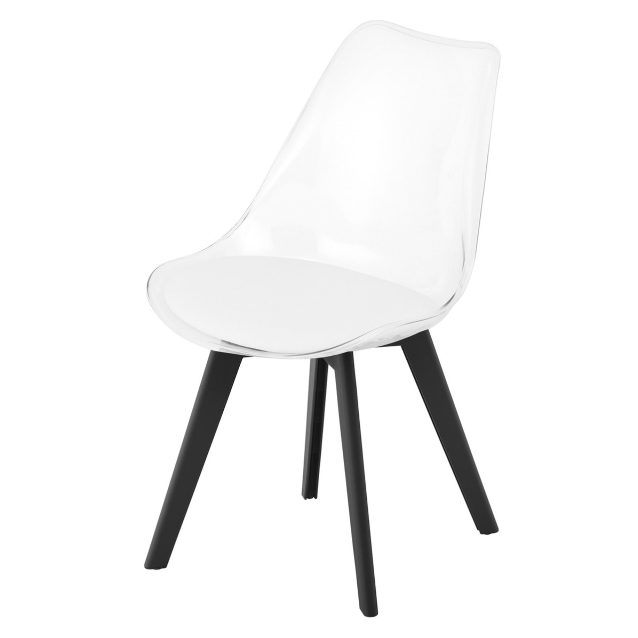 Sedia Mark trasparente con cuscino bianco e gambe nere