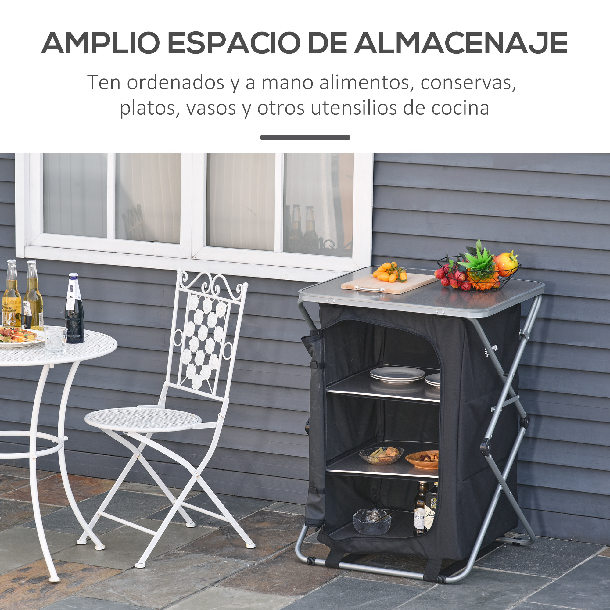 Armario Cocina de Camping Plegable con 3 Estantes Bolsa de Transporte 58X65x93cm