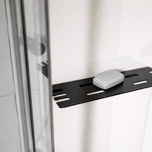 Cabine de Douche Rectangle 115x90 - Colonne Thermostatique Noire et Receveur Haut Effet Pierre