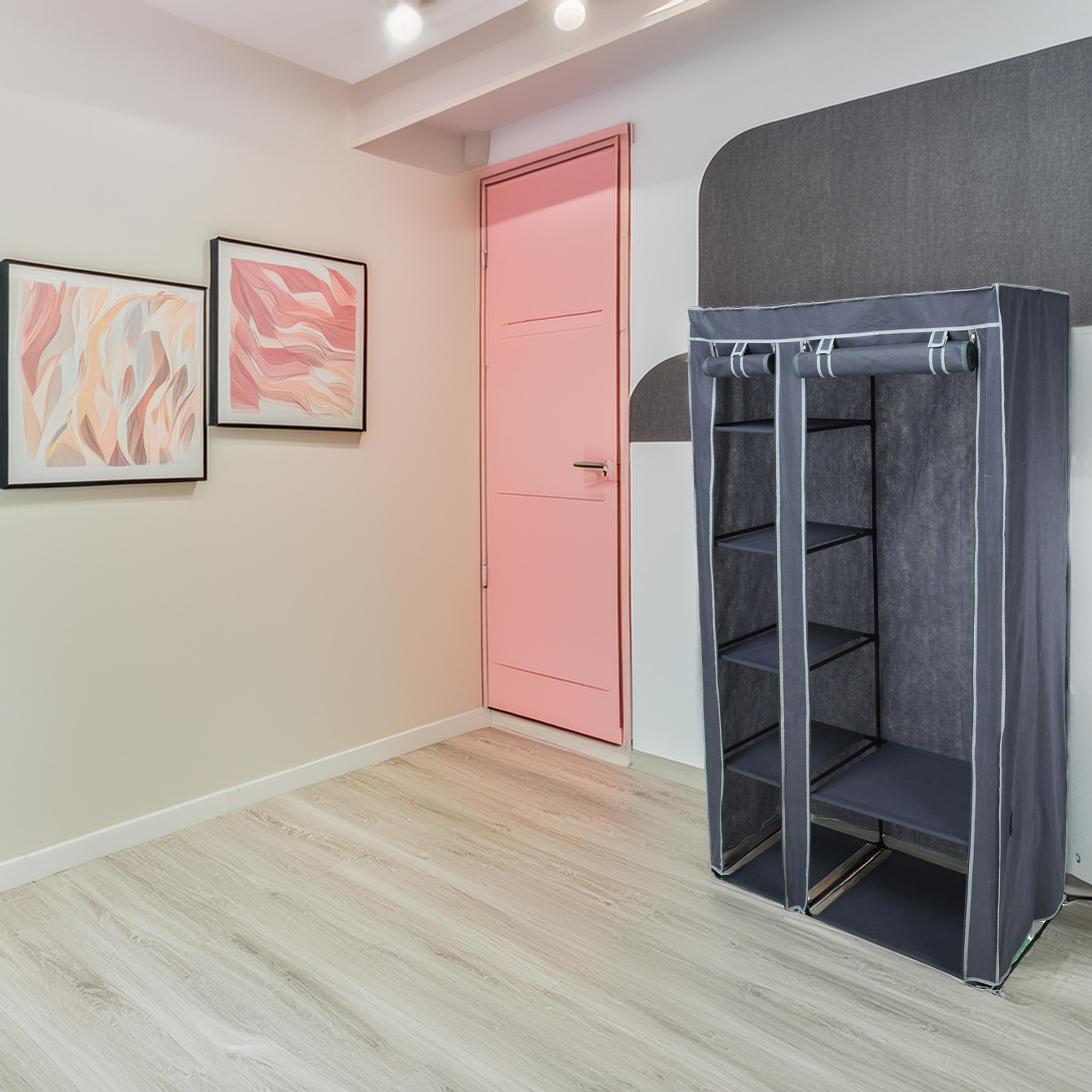 Well home armario organizador de ropa con barra de acero y 5 estantes 100x46xh174cm