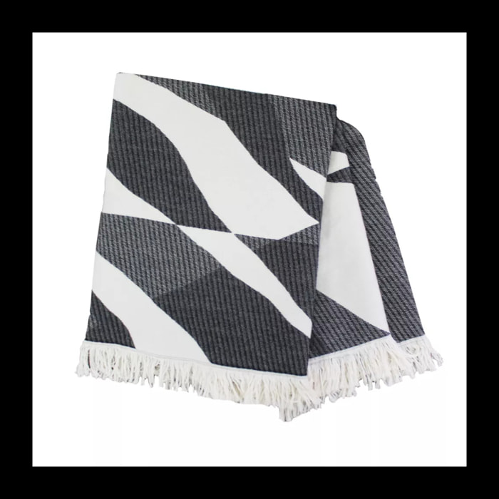 Plaid coton & autres fibres motif jacquard blanc noir Versus noir et blanc