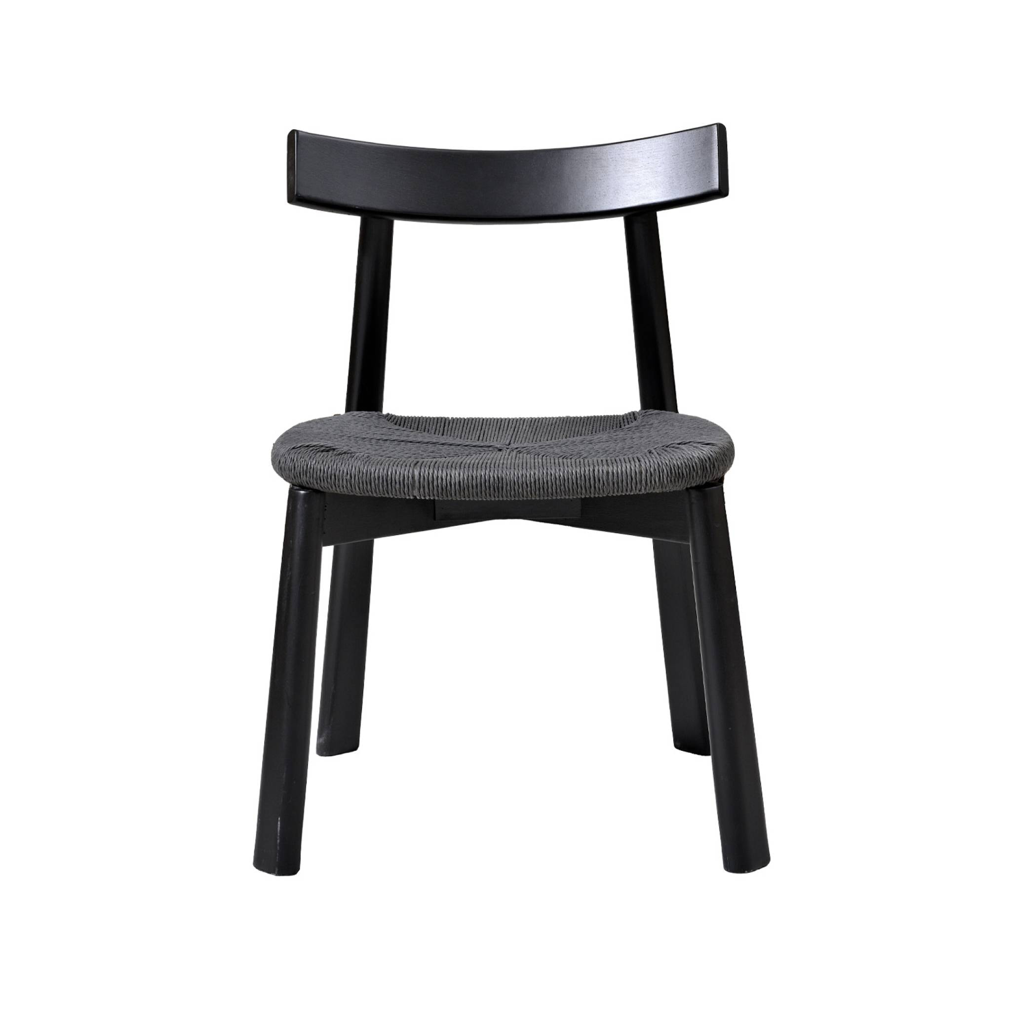 Lot de 2 chaises scandinaves en bois d'hévéa noir et assise en corde noire