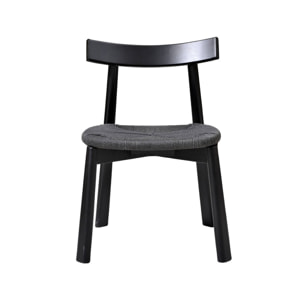Lot de 2 chaises scandinaves en bois d'hévéa noir et assise en corde noire