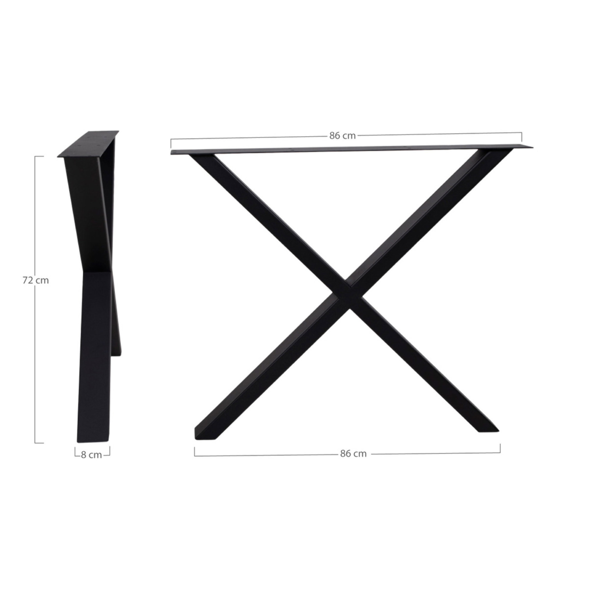 Gambe Nimes design X per tavolo da pranzo in acciaio nero, 86×70,8 cm