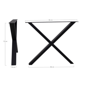 Gambe Nimes design X per tavolo da pranzo in acciaio nero, 86×70,8 cm