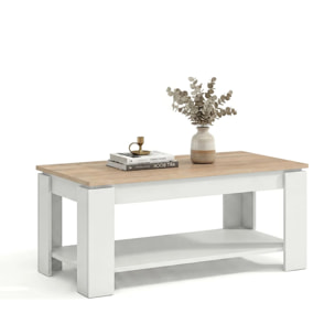 Mesa de centro elevable con almacenaje en blanco artik y roble canadian 102x43-54 cm Lya Blanco Artik (Blanco Mate) - Roble Canadian
