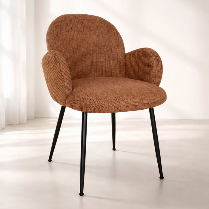 Lot de 2 fauteuils en métal noir et tissu tweed terracotta GINETTE