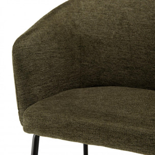 ULYSSE - Lot de 2 chaises tissu vert olive pieds acier noir