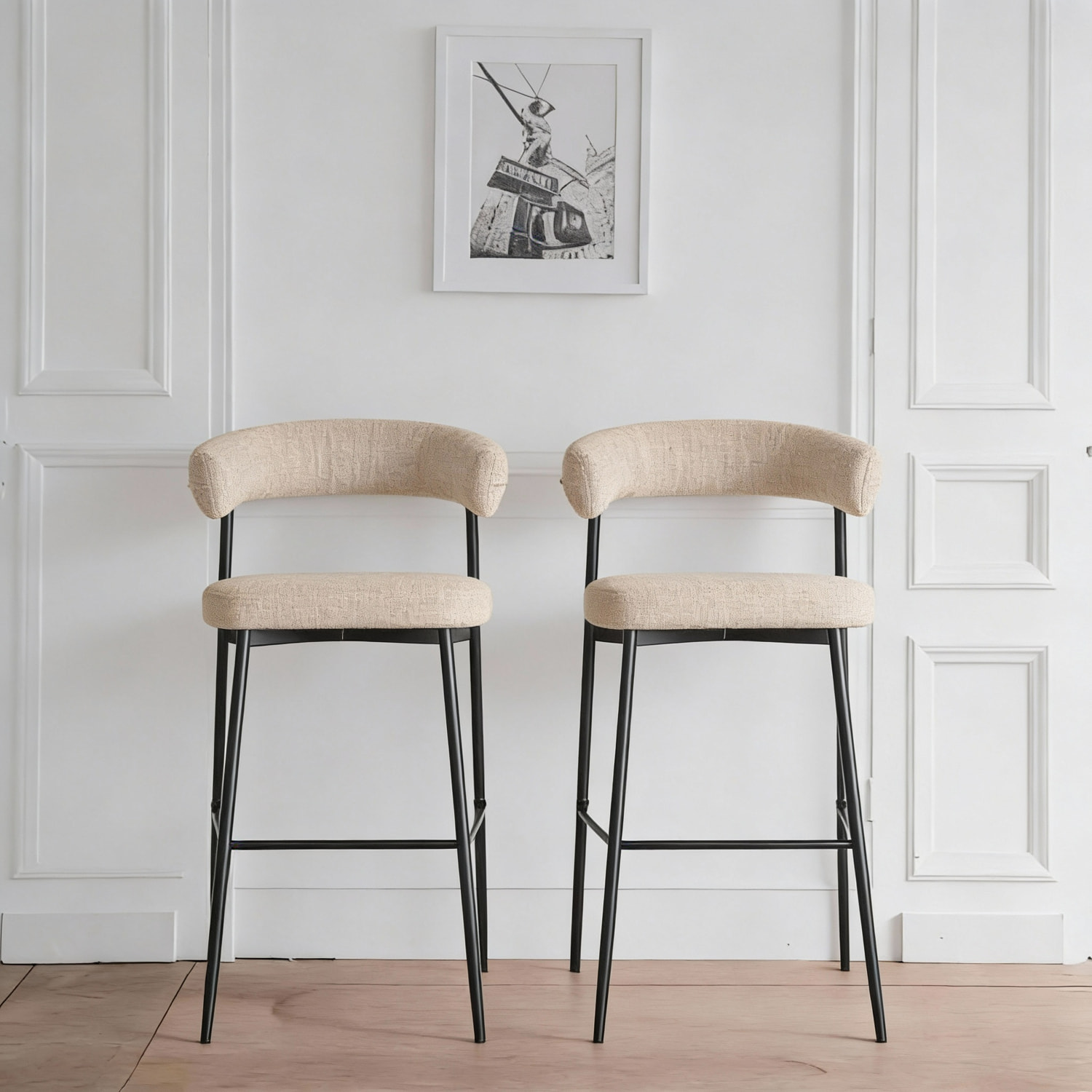 Lot de 2 tabourets de bar en tissu jaune chiné THEA