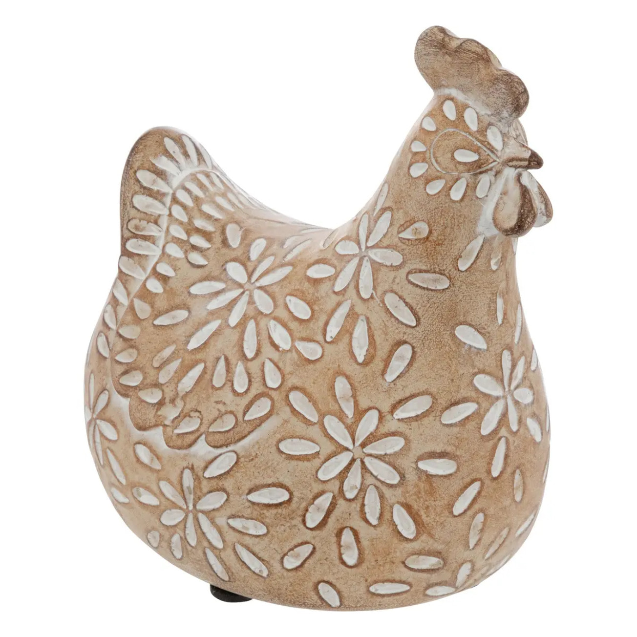 Poule déco Linda H.20cm résine beige