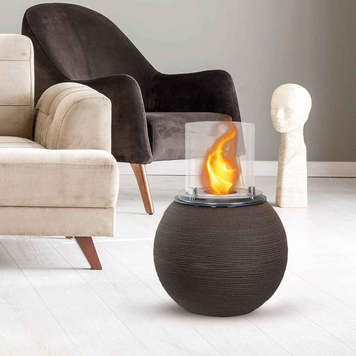 Botticelli - Camino a bioetanolo da terra, braciere da giardino Ø 40xH54 cm, colore marrone