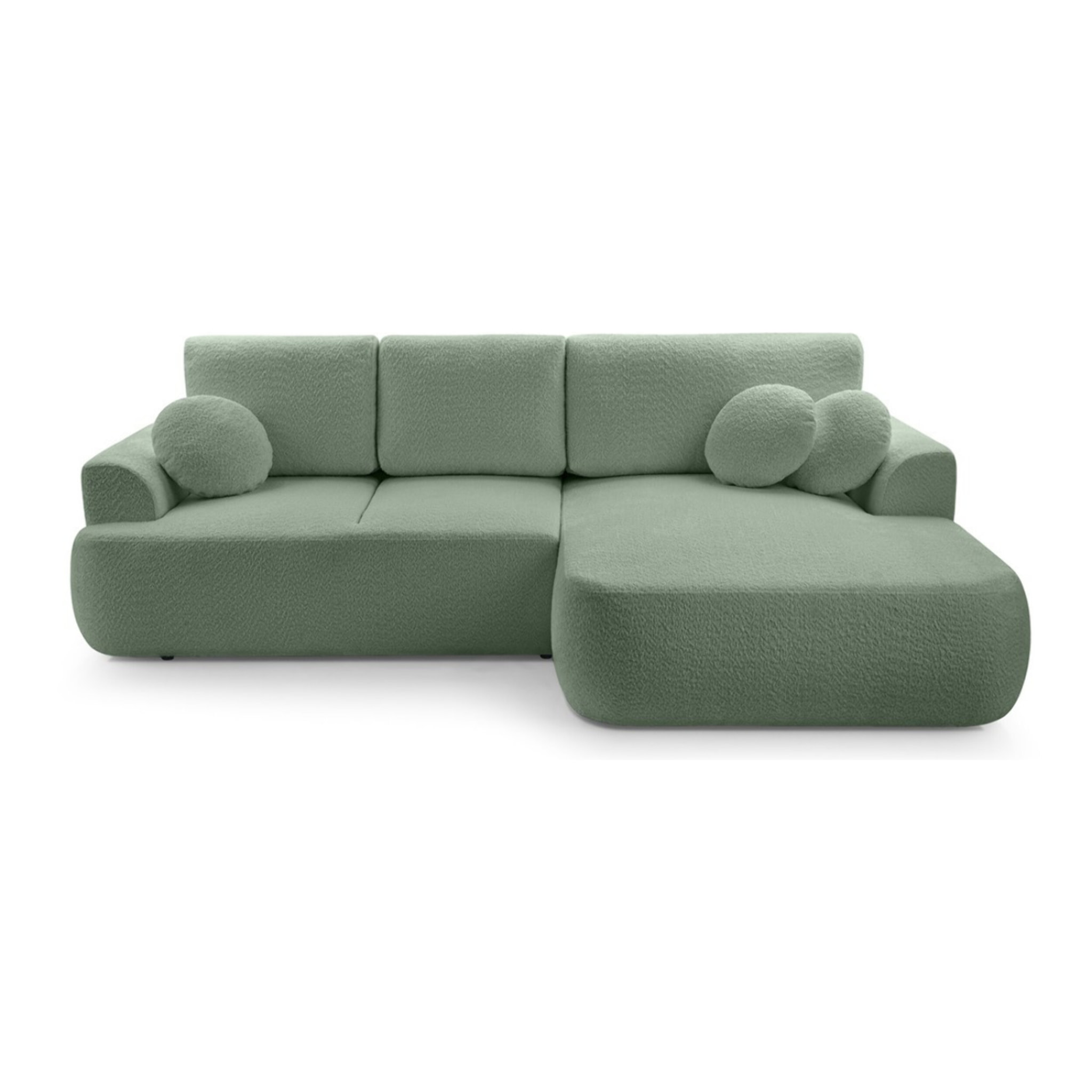 Candela - canapé d'angle droit 4 places - convertible avec coffre - en tissu bouclette - Vert sauge