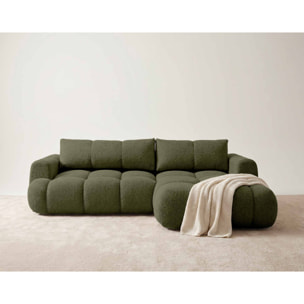 Yulin - Canapé d'angle droit 4 places convertible avec coffre en tissu bouclette - Vert