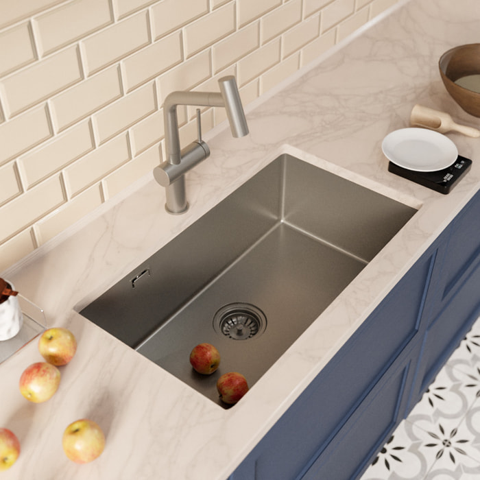 Timeless 68x45x21 cm évier sous plan inox 304 + mitigeur inox avec douchette extractible, gun metal brossé (TMLKSU-6845BGM-M1)