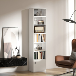 Librería de 7 Niveles, Estantería para Libros con Estantes Ajustables y Puerta, Estantería Moderna, 40x30x180 cm, para Salón, Dormitorio, Estudio, Oficina, Blanco
