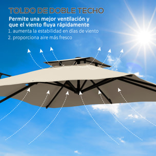 Sombrilla de Jardín 300x300 cm Parasol de Aluminio con Manivela Poste Giratorio 360° Doble Techo Inclinable en 6 Posiciones y Base Cruzada Incluida Caqui