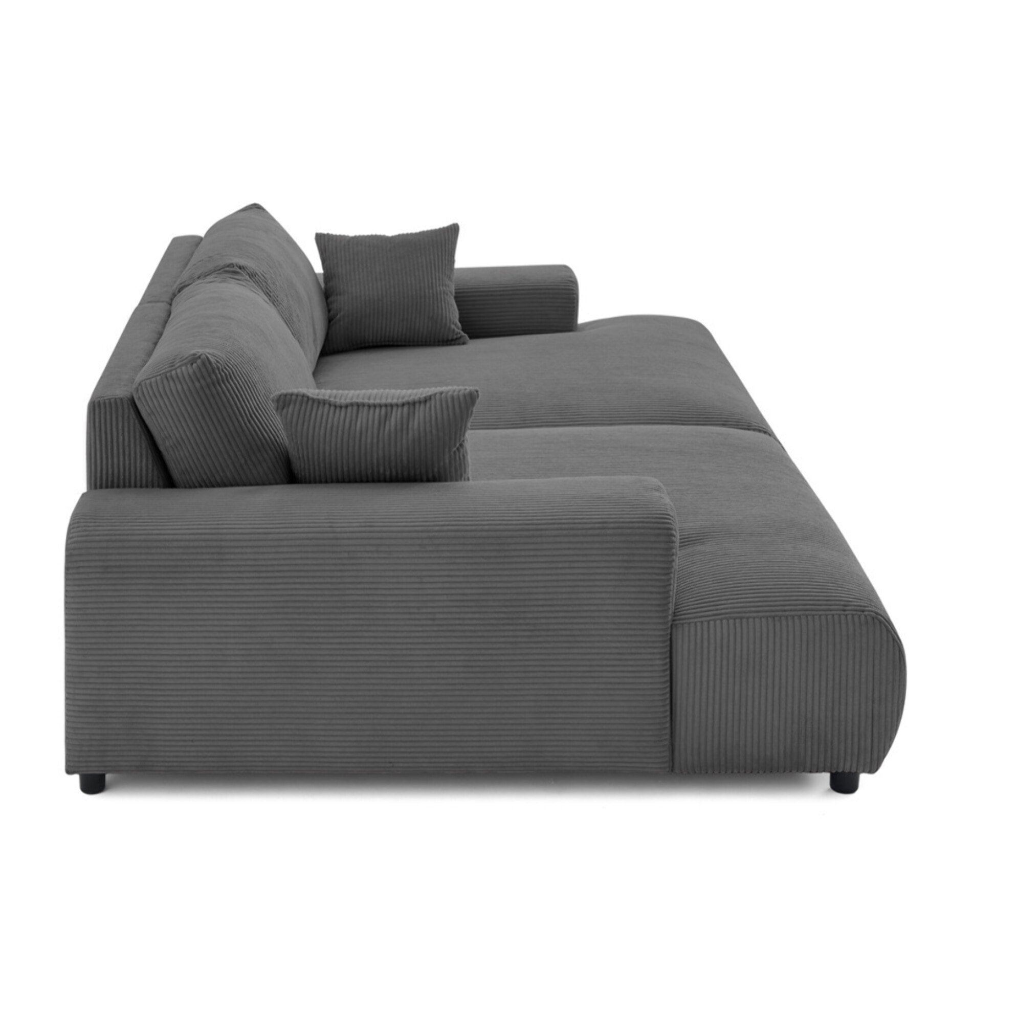 Garance - canapé droit 4 places double méridienne - assise profonde - en velours côtelé - Gris foncé