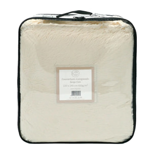Plaid couverture imitation poils longs 220x240cm 450g/m² - Longwool beige clair