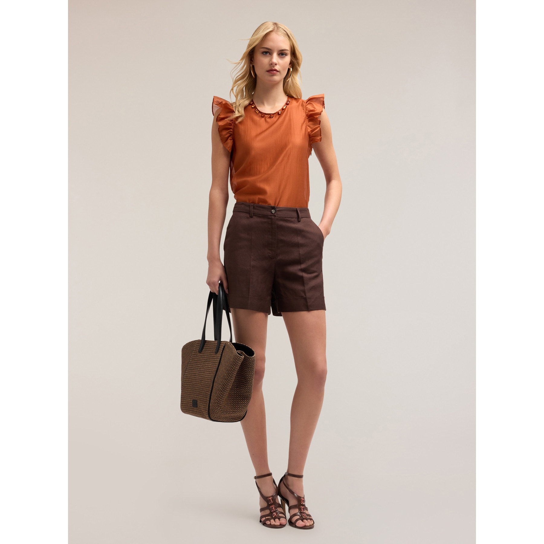 Motivi - Blusa ligera con piedras - Naranja sol