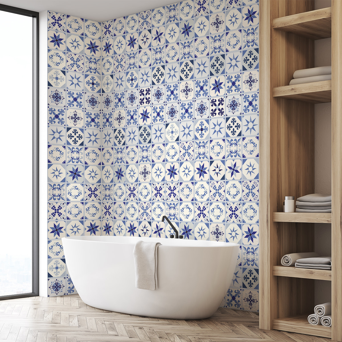 Stickers muraux - Sticker Mural Carrelage adhésif Cuisine Salle de Bain - 60 STICKERS CARREAUX DE CIMENT AZULEJOS AELA