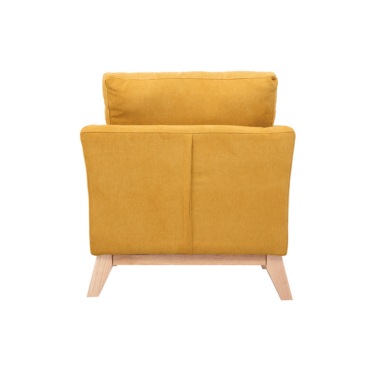 Fauteuil scandinave déhoussable en tissu effet velours jaune moutarde et bois clair OSLO