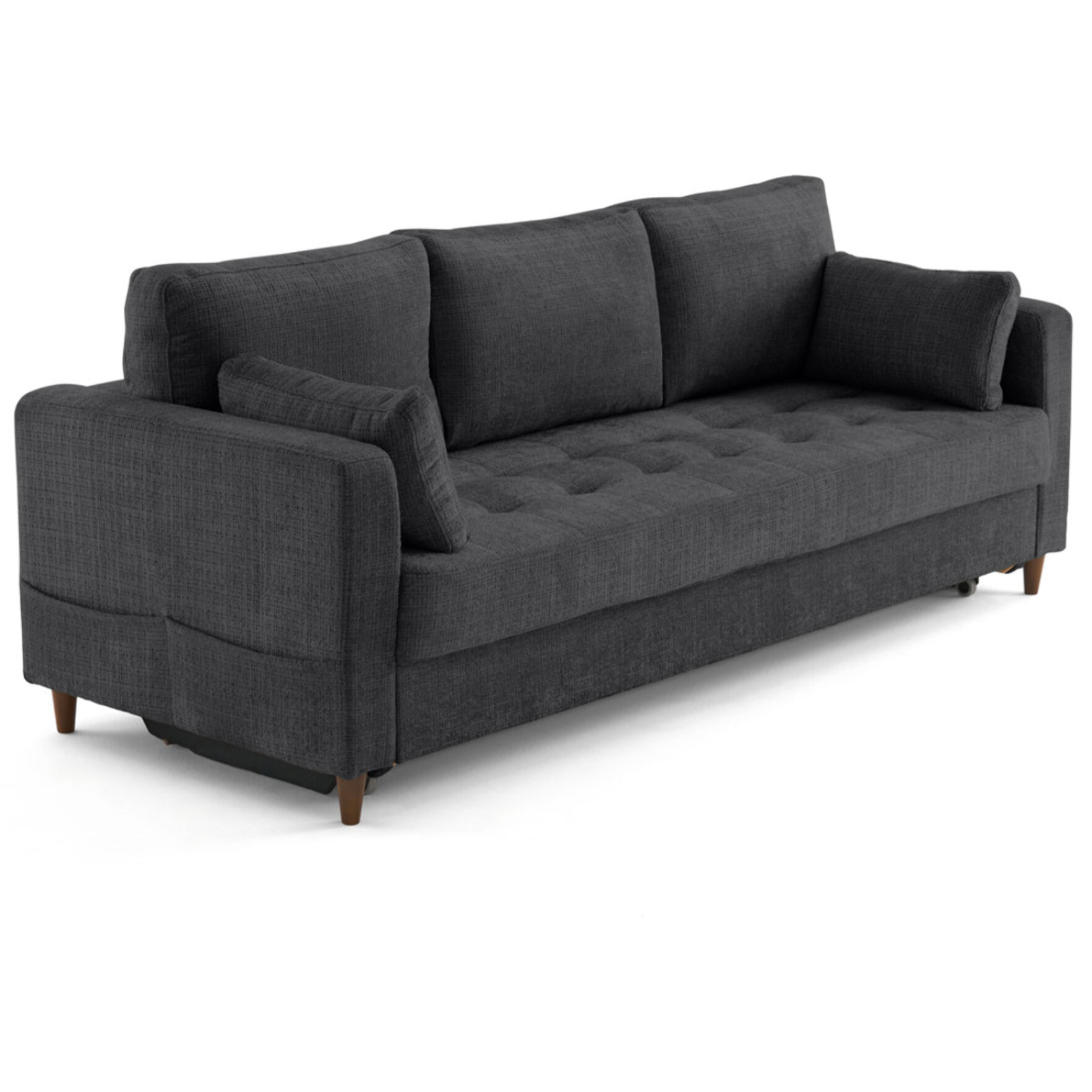 Anna - canapé droit 3 places convertible avec poche en velours texturé - Gris Anthracite