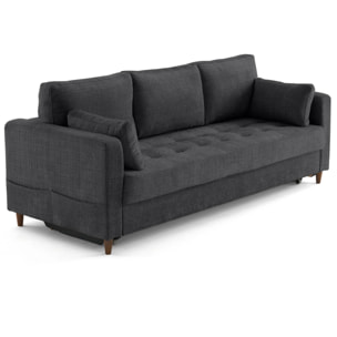 Anna - canapé droit 3 places convertible avec poche en velours texturé - Gris Anthracite