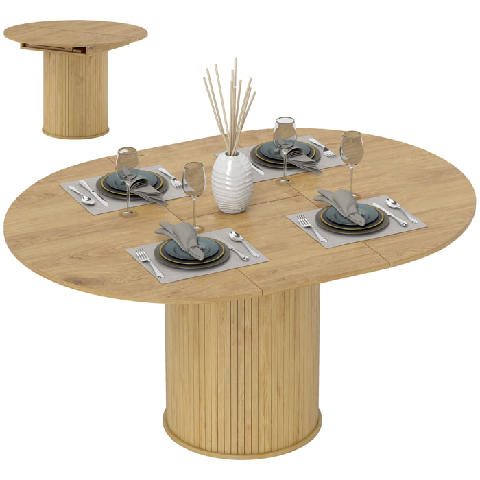 Mesa de Comedor Extensible Redonda, 110-150 cm, Mesa de Cocina Extensible, para 6-8 Personas, con Base Estriada Ancha, para Salón, 110-150x110x75 cm, Madera Natural