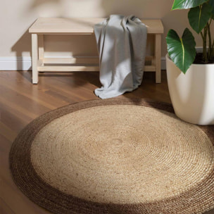 Tapis rond, motif simple authentique, voxa, jute tissé à la main