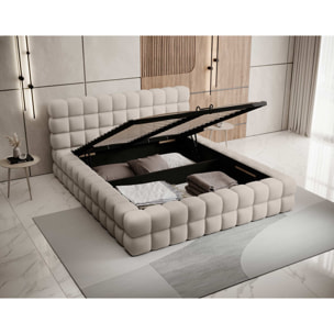 Kingston - lit coffre - 140x200 - sommier inclus - en tissu bouclette - Beige